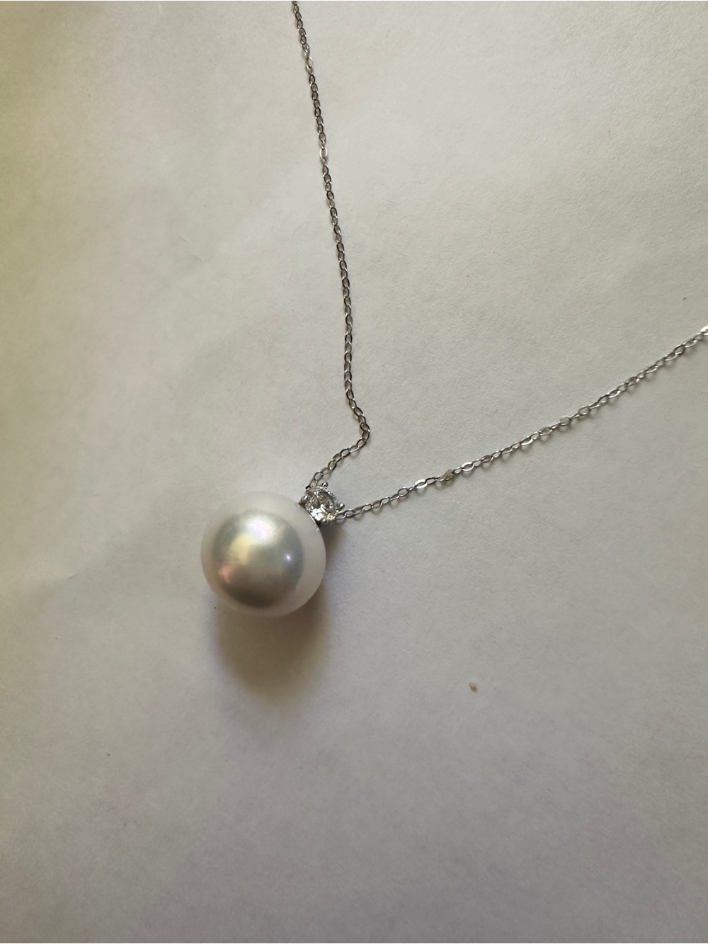 Classic lustrous white Cultured Pearl 13.5 MM pendant necklace S925 Chain 16.5”